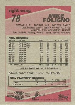 1989-90 Topps #78 Mike Foligno Back