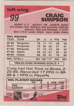 1989-90 Topps #99 Craig Simpson Back