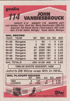 1989-90 Topps #114 John Vanbiesbrouck Back