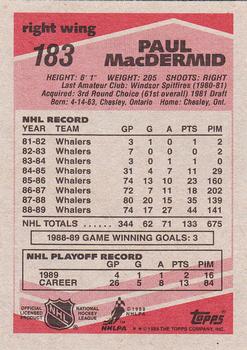 1989-90 Topps #183 Paul MacDermid Back