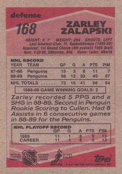 1989-90 Topps #168 Zarley Zalapski Back