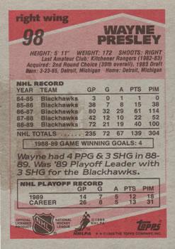 1989-90 Topps #98 Wayne Presley Back