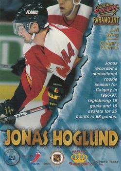1997-98 Pacific Paramount - Red #29 Jonas Hoglund Back