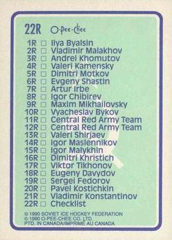 1990-91 O-Pee-Chee - Central Red Army #22R Checklist Back