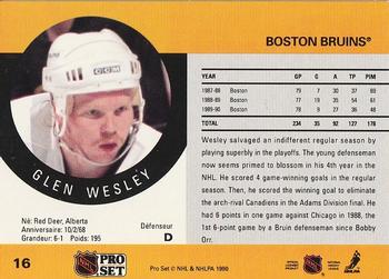1990-91 Pro Set #16 Glen Wesley Back