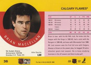 1990-91 Pro Set #36 Brian MacLellan Back