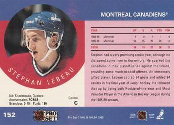 1990-91 Pro Set #152 Stephan Lebeau Back