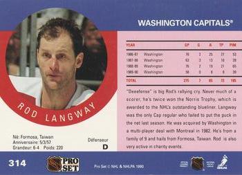 1990-91 Pro Set #314 Rod Langway Back