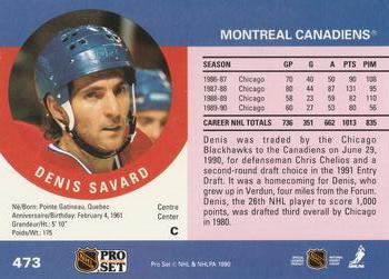 1990-91 Pro Set #473 Denis Savard Back