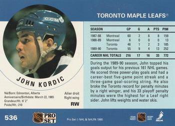 1990-91 Pro Set #536 John Kordic Back