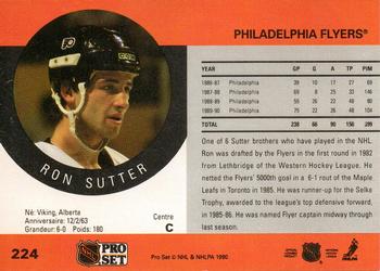 1990-91 Pro Set #224 Ron Sutter Back