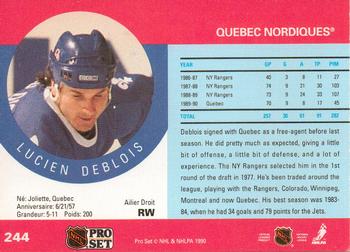 1990-91 Pro Set #244 Lucien DeBlois Back