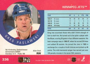 1990-91 Pro Set #336 Greg Paslawski Back