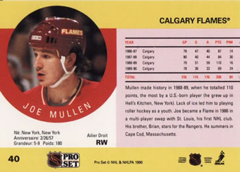 1990-91 Pro Set #40 Joe Mullen Back