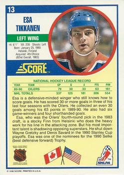 1990-91 Score American #13 Esa Tikkanen Back