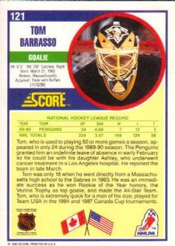 1990-91 Score American #121 Tom Barrasso Back