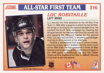 1990-91 Score American #316 Luc Robitaille Back