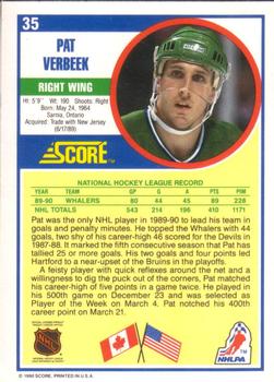1990-91 Score American #35 Pat Verbeek Back