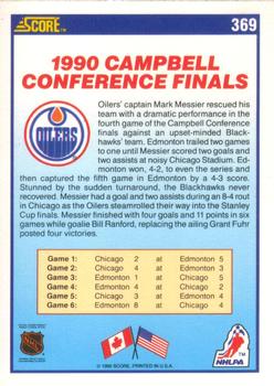 1990-91 Score American #369 Edmonton Oilers 1990 Conference Champions Back