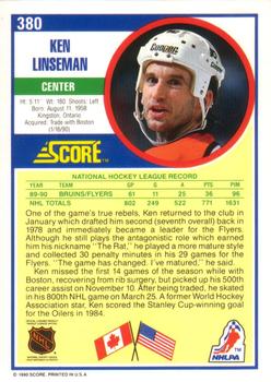 1990-91 Score American #380 Ken Linseman Back