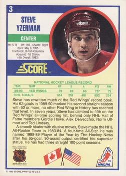1990-91 Score American #3 Steve Yzerman Back