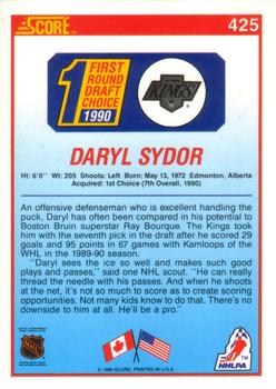 1990-91 Score American #425 Darryl Sydor Back