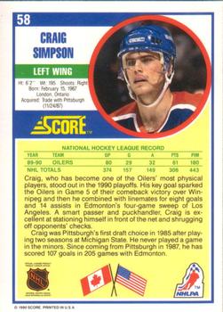 1990-91 Score American #58 Craig Simpson Back