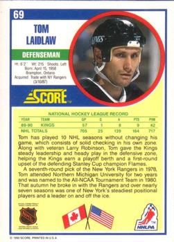 1990-91 Score American #69 Tom Laidlaw Back