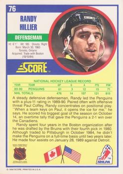 1990-91 Score American #76 Randy Hillier Back