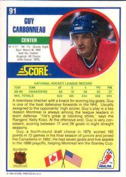 1990-91 Score American #91 Guy Carbonneau Back