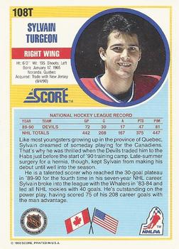 1990-91 Score Rookie and Traded #108T Sylvain Turgeon Back