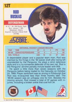 1990-91 Score Rookie and Traded #12T Rod Buskas Back