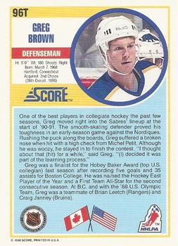1990-91 Score Rookie and Traded #96T Greg Brown Back