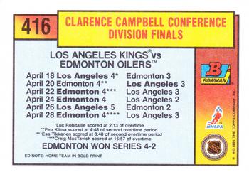 1991-92 Bowman #416 Kings vs Oilers Back