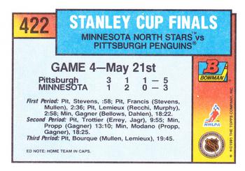 1991-92 Bowman #422 Stanley Cup Finals Game 4 Back