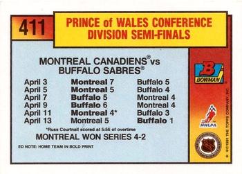 1991-92 Bowman #411 Canadiens vs Sabres Back