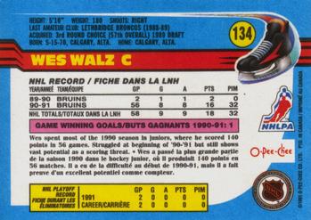 1991-92 O-Pee-Chee #134 Wes Walz Back