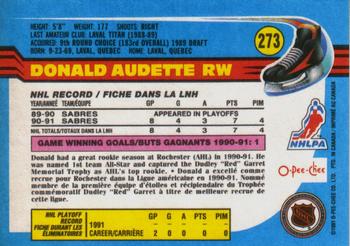 1991-92 O-Pee-Chee #273 Donald Audette Back