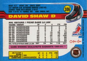 1991-92 O-Pee-Chee #306 David Shaw Back