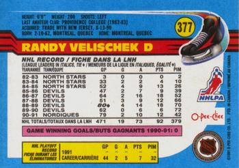 1991-92 O-Pee-Chee #377 Randy Velischek Back