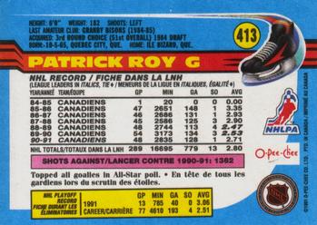 1991-92 O-Pee-Chee #413 Patrick Roy Back