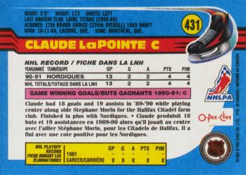 1991-92 O-Pee-Chee #431 Claude Lapointe Back