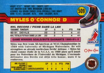 1991-92 O-Pee-Chee #509 Myles O'Connor Back
