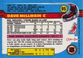 1991-92 O-Pee-Chee #95 Dave McLlwain Back