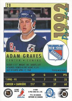 1991-92 O-Pee-Chee Premier #28 Adam Graves Back