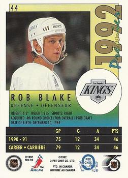 1991-92 O-Pee-Chee Premier #44 Rob Blake Back