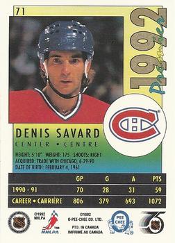 1991-92 O-Pee-Chee Premier #71 Denis Savard Back