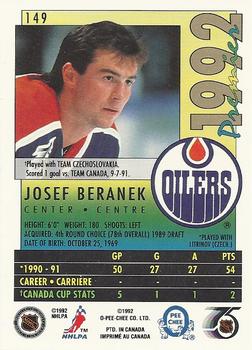 1991-92 O-Pee-Chee Premier #149 Josef Beranek Back
