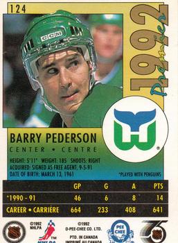 1991-92 O-Pee-Chee Premier #124 Barry Pederson Back