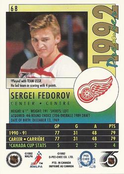 1991-92 O-Pee-Chee Premier #68 Sergei Fedorov Back